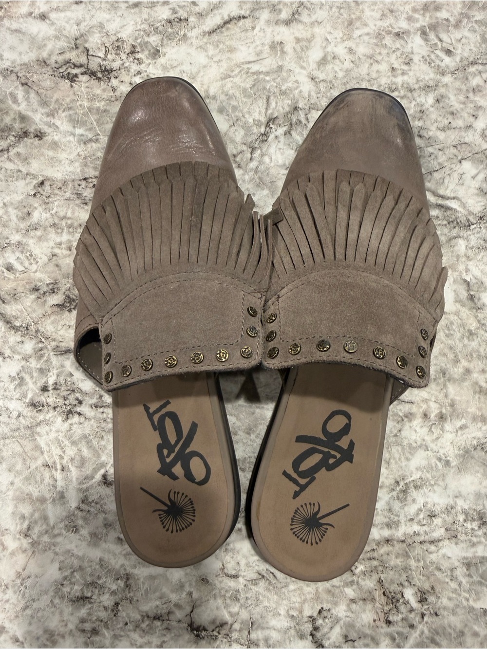 OTBT Taupe Fringe Studded Slip-On Loafers